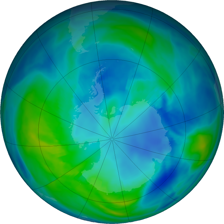 Antarctic ozone map for 24 April 2017